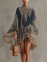 Ninon | Flowing Baroque-Print High-Neck Dress