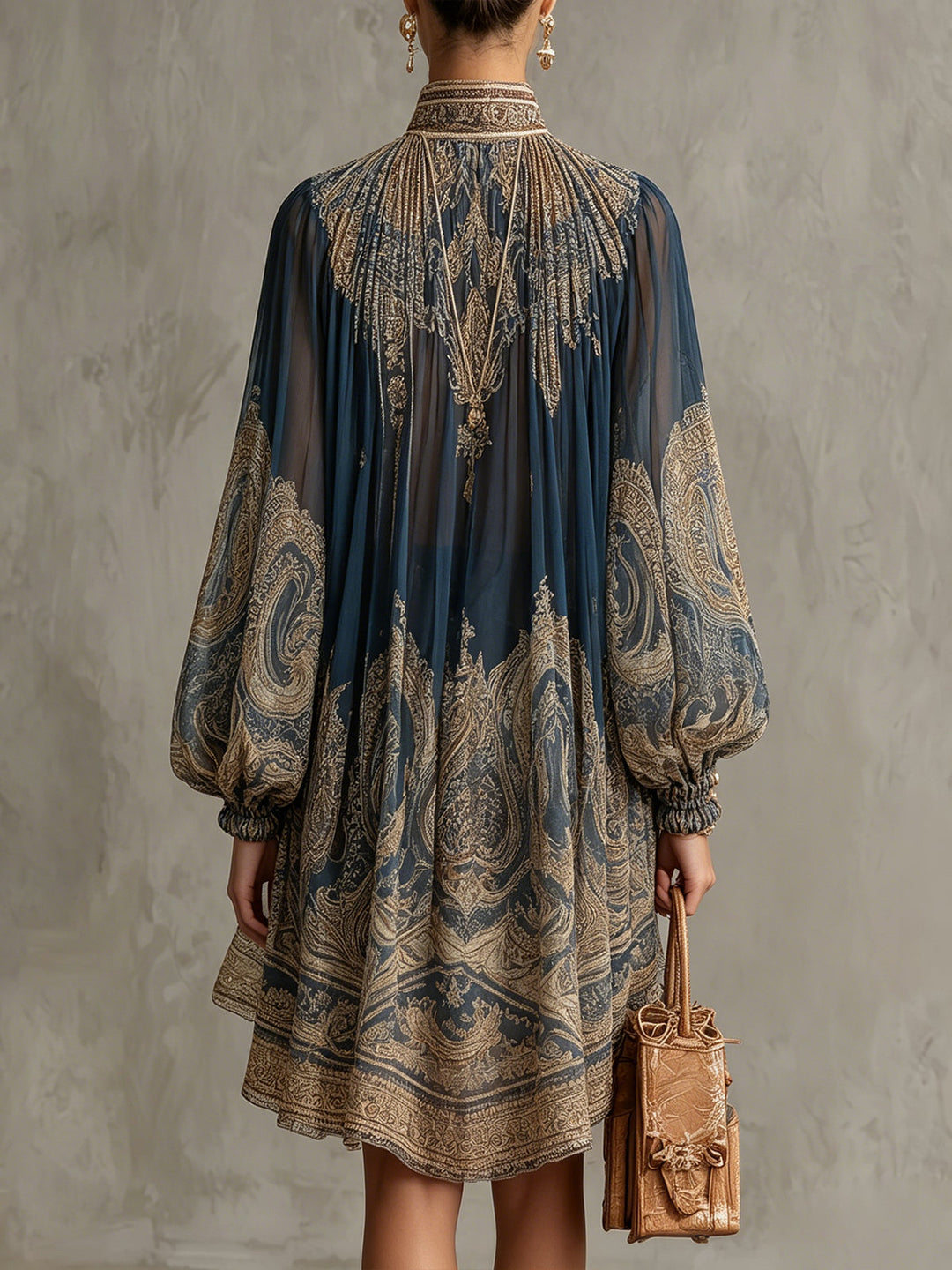 Ninon | Flowing Baroque-Print High-Neck Dress