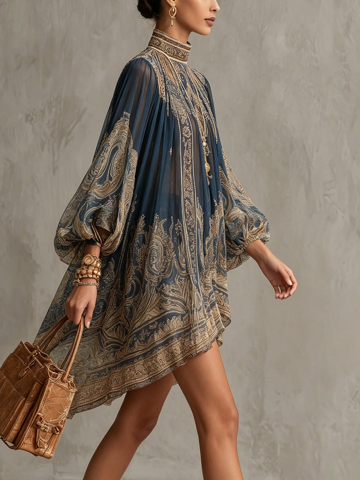 Cassidy | Flowing Baroque-Print Mini Dress