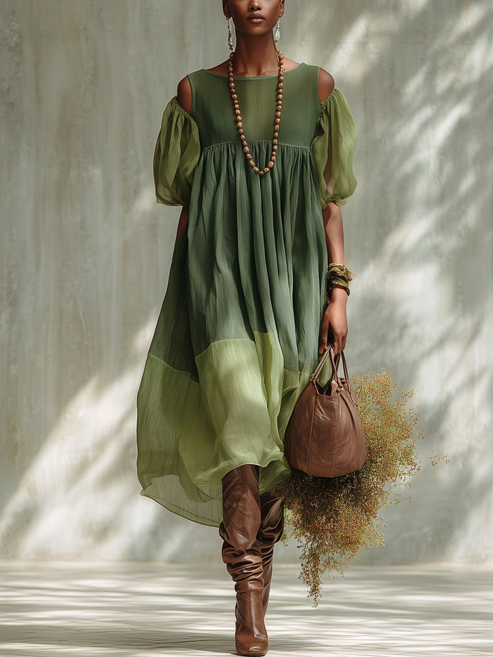 Annika | Flowing Cold-Shoulder Midi Dress