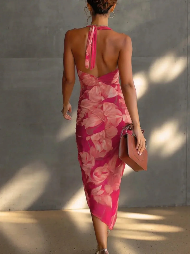 Celia | Draped Floral Midi Dress