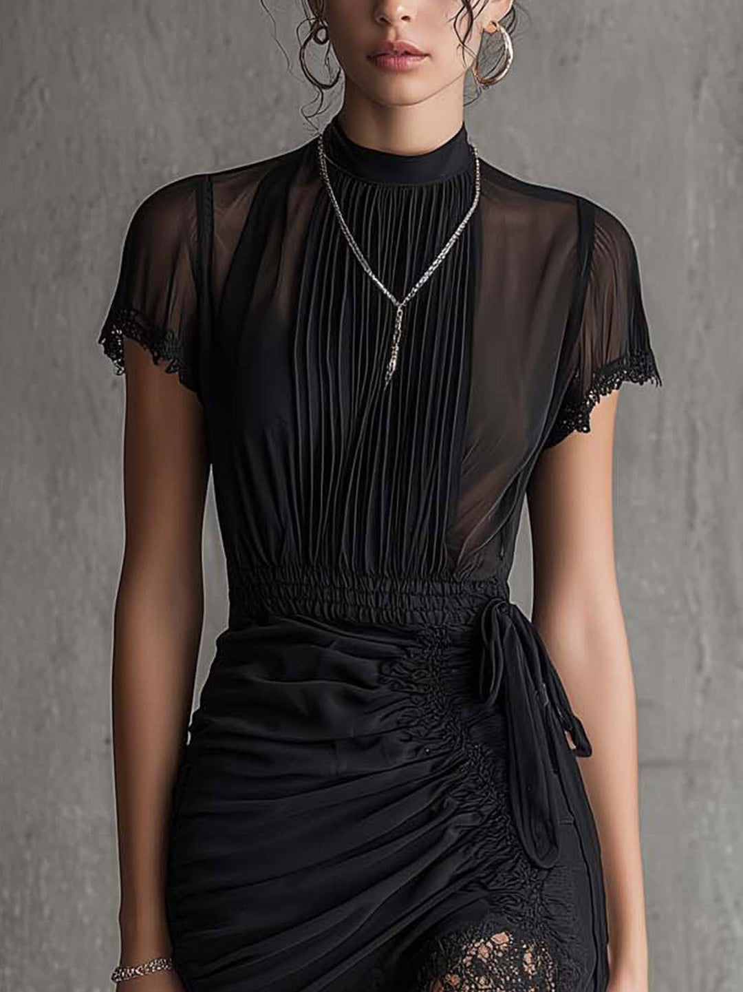 Sabrina | Pleated Lace-Trimmed Mini Dress