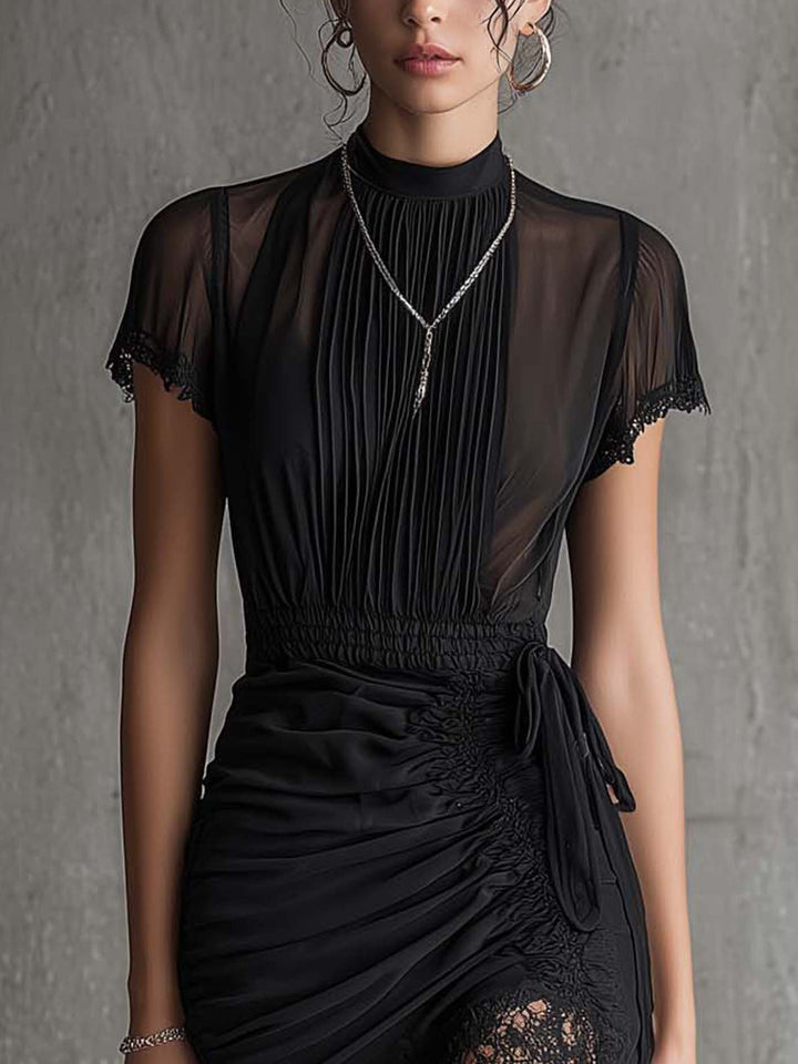 Sabrina | Pleated Lace-Trimmed Mini Dress