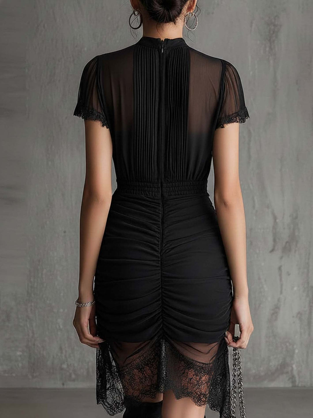 Sabrina | Pleated Lace-Trimmed Mini Dress