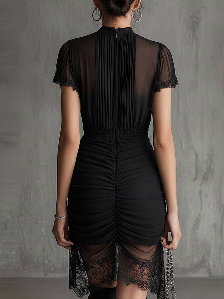 Sabrina | Pleated Lace-Trimmed Mini Dress
