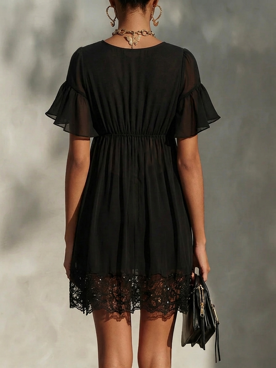 Lorena | Zip-Front Lace-Trim Mini Dress