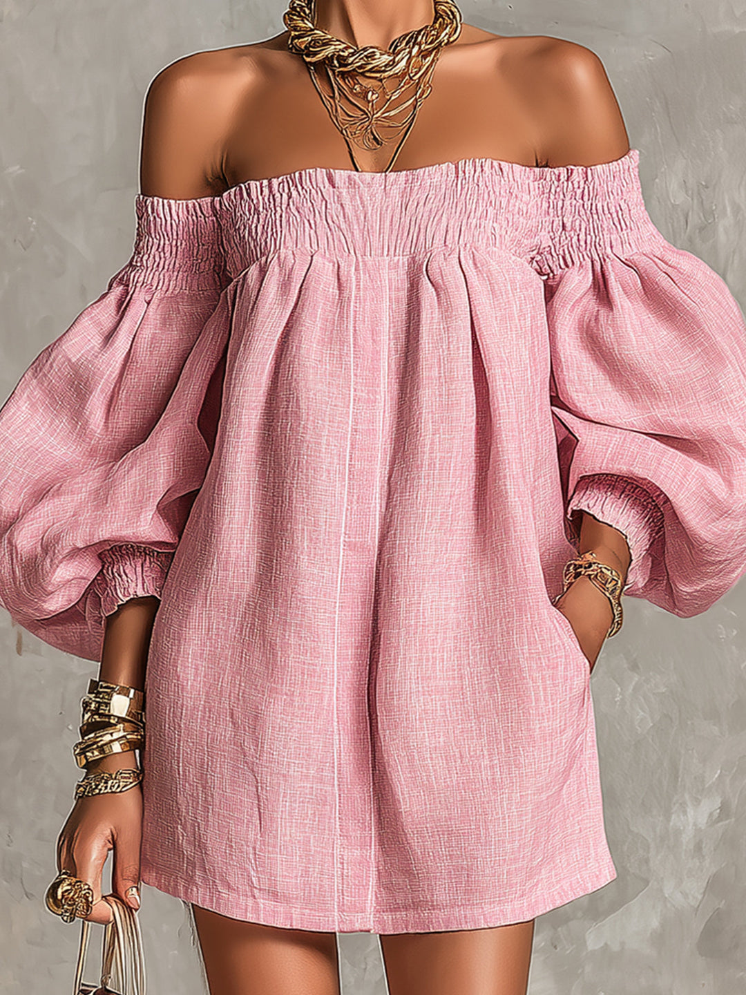 Juliette | Off-Shoulder Lantern-Sleeve Mini Dress