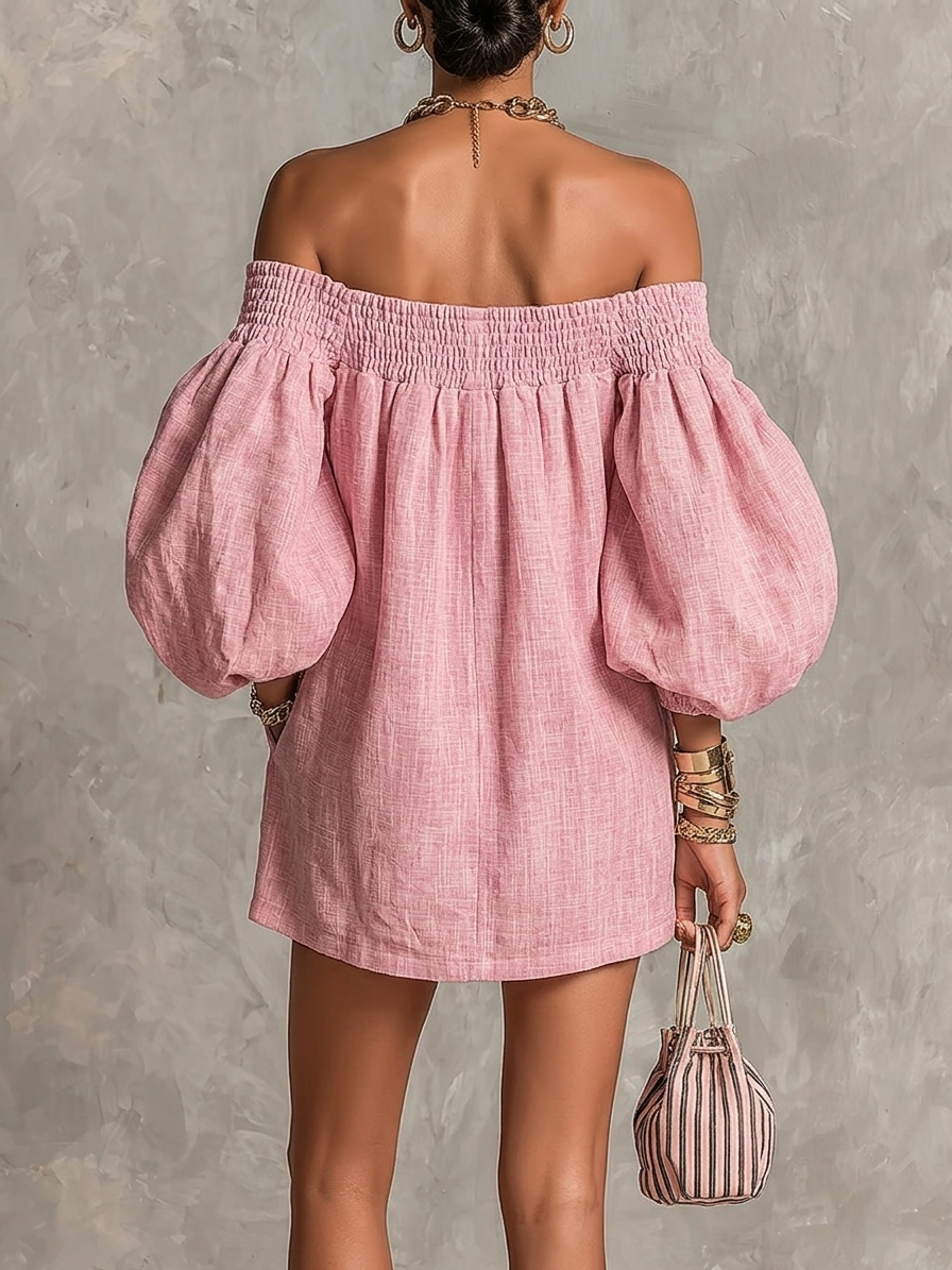Juliette | Off-Shoulder Lantern-Sleeve Mini Dress