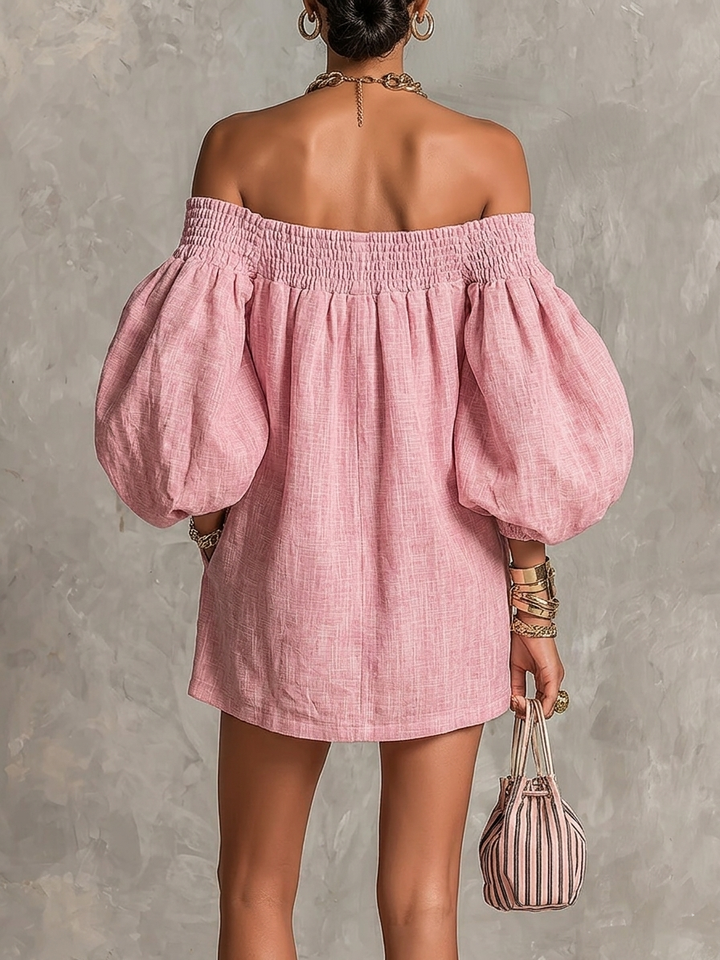Juliette | Off-Shoulder Lantern-Sleeve Mini Dress
