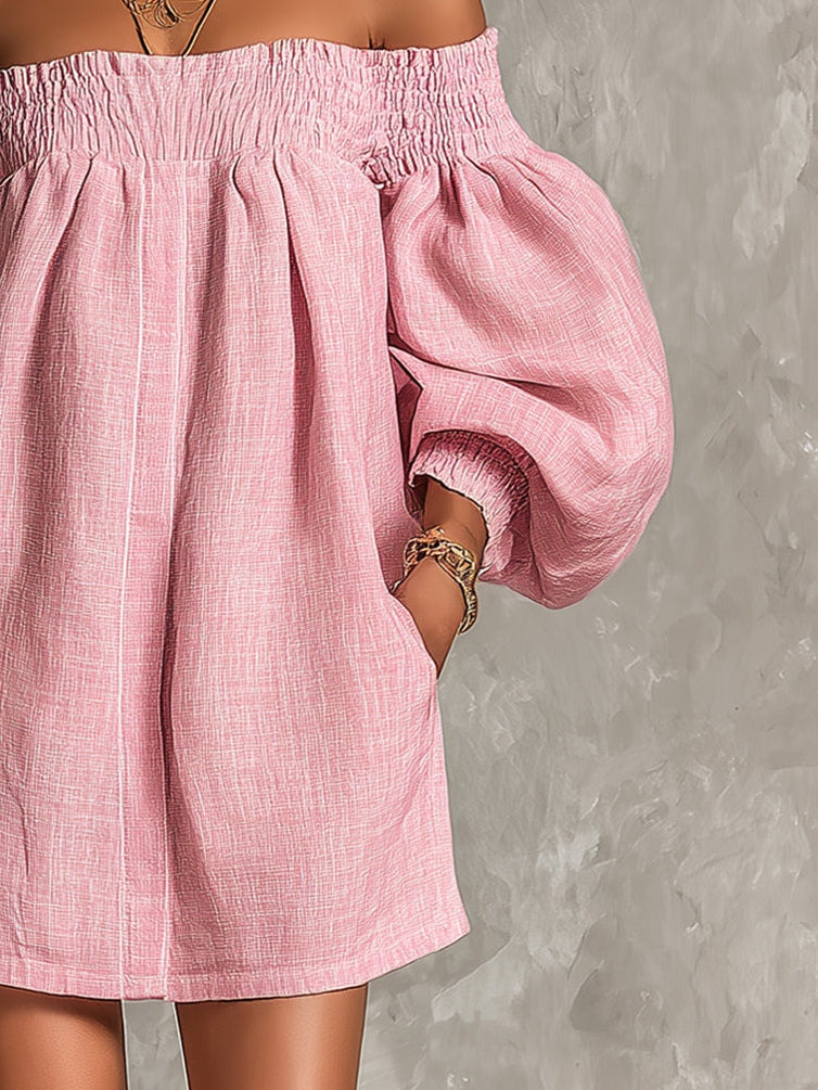 Juliette | Off-Shoulder Lantern-Sleeve Mini Dress