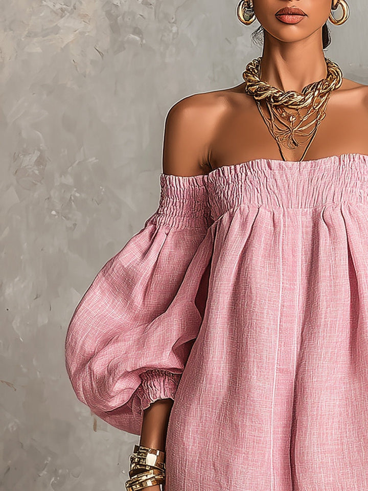 Juliette | Off-Shoulder Lantern-Sleeve Mini Dress