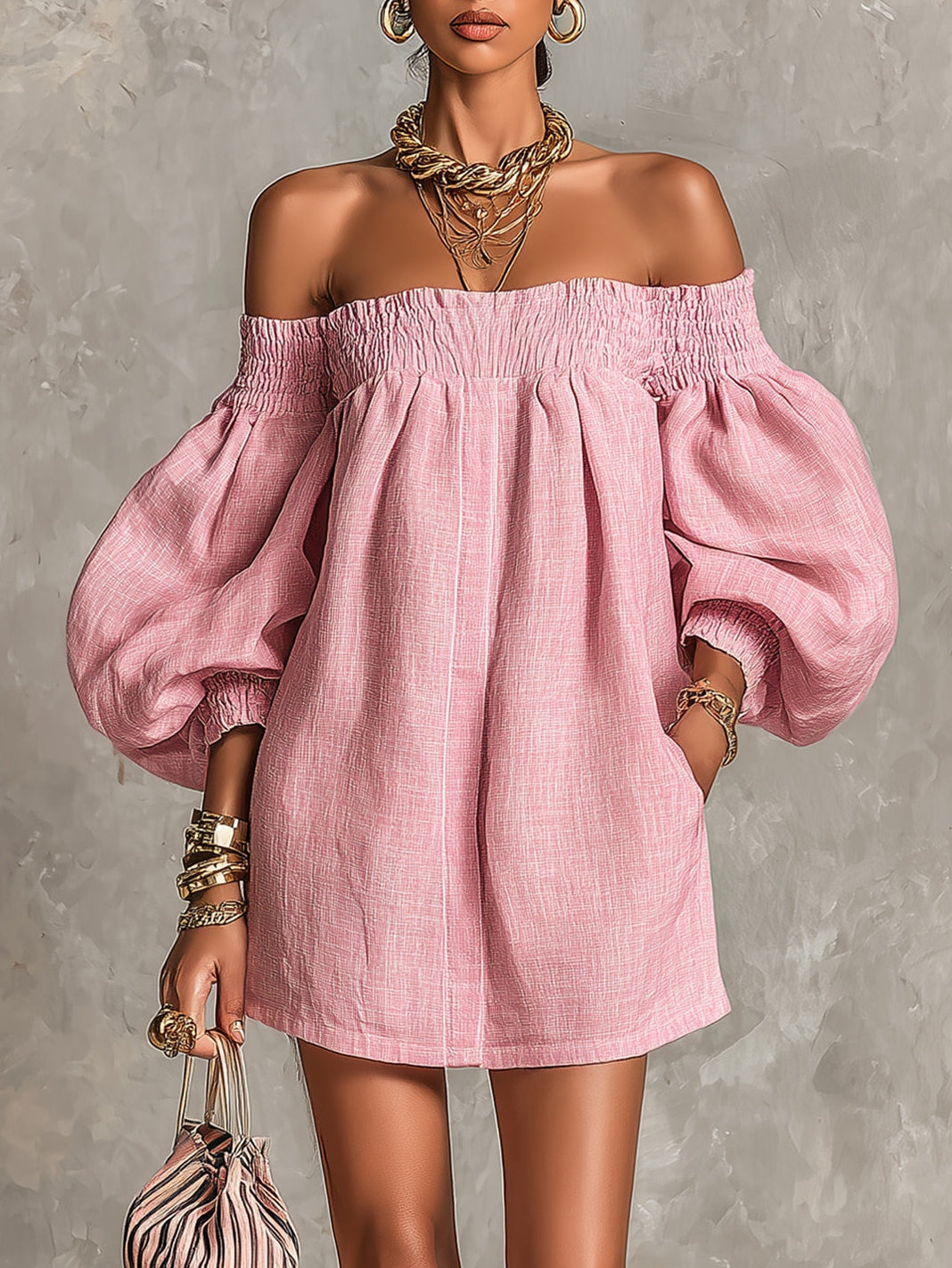 Juliette | Off-Shoulder Lantern-Sleeve Mini Dress