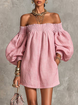 Juliette | Off-Shoulder Lantern-Sleeve Mini Dress