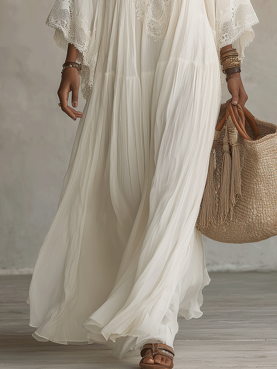Seraphita | Flowing Lace-Trimmed Maxi Dress