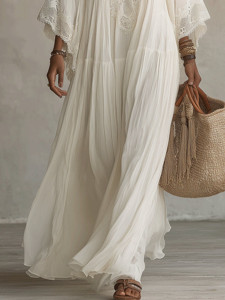 Seraphita | Flowing Lace-Trimmed Maxi Dress
