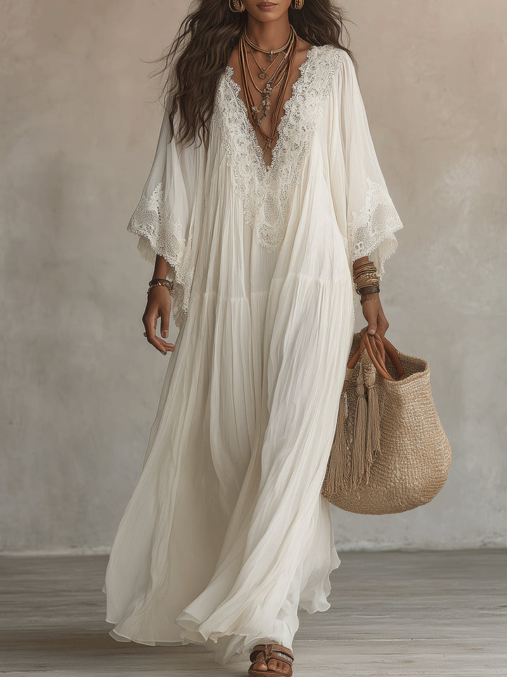 Seraphita | Flowing Lace-Trimmed Maxi Dress