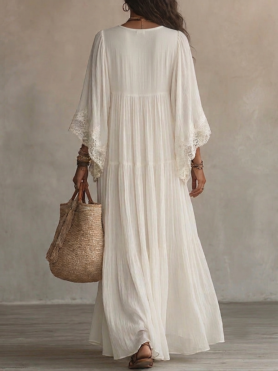 Seraphita | Flowing Lace-Trimmed Maxi Dress
