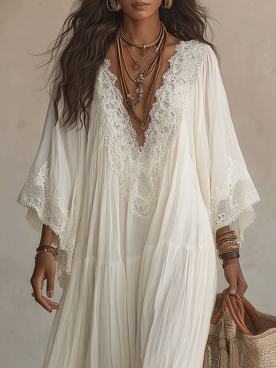 Seraphita | Flowing Lace-Trimmed Maxi Dress