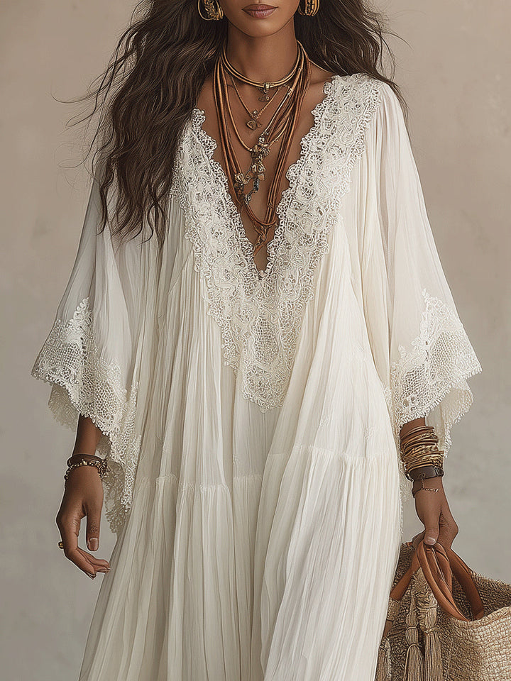 Seraphita | Flowing Lace-Trimmed Maxi Dress