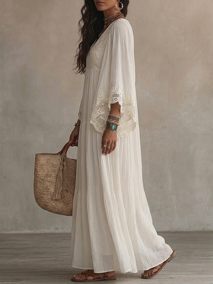 Seraphita | Flowing Lace-Trimmed Maxi Dress