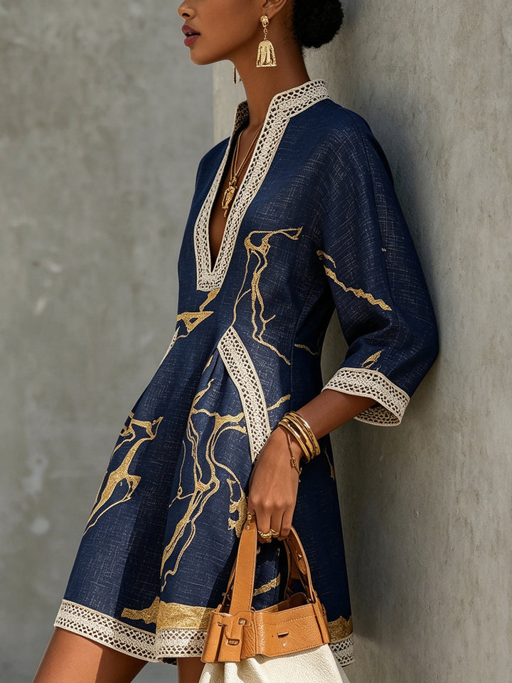 Ines | Ornate V-Neck Mini Dress