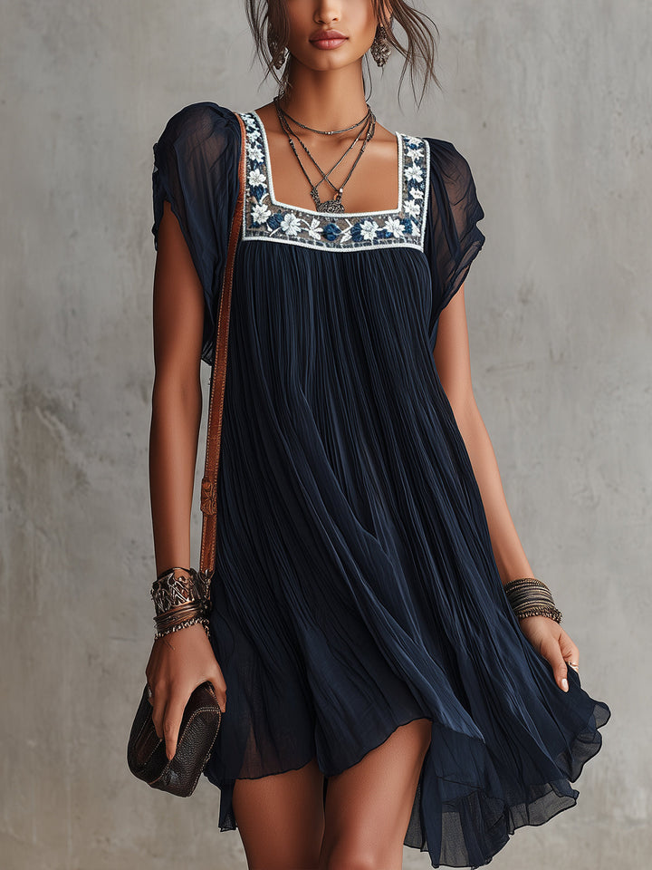 Mabel | Embroidered Pleated Mini Dress