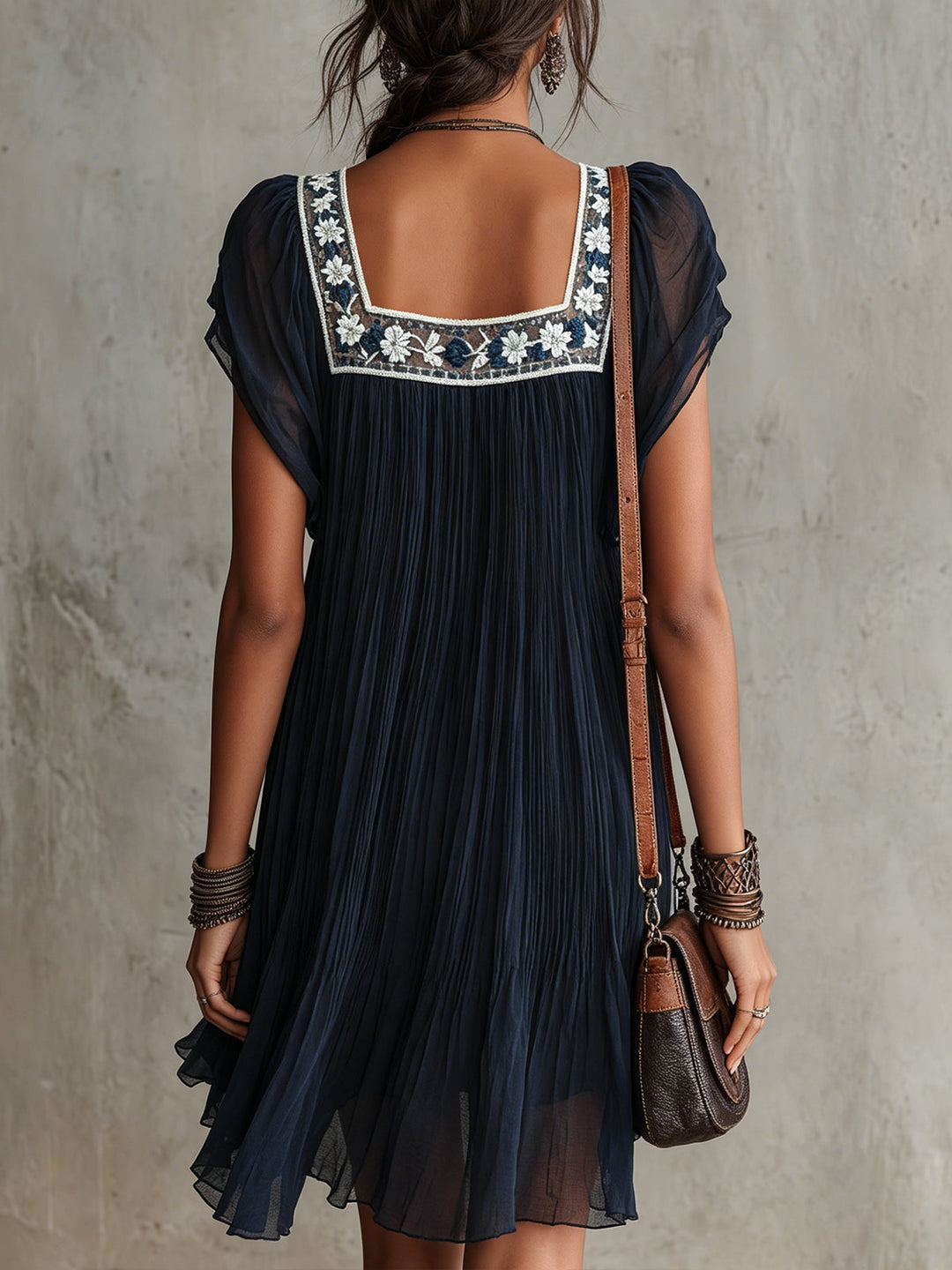 Mabel | Embroidered Pleated Mini Dress