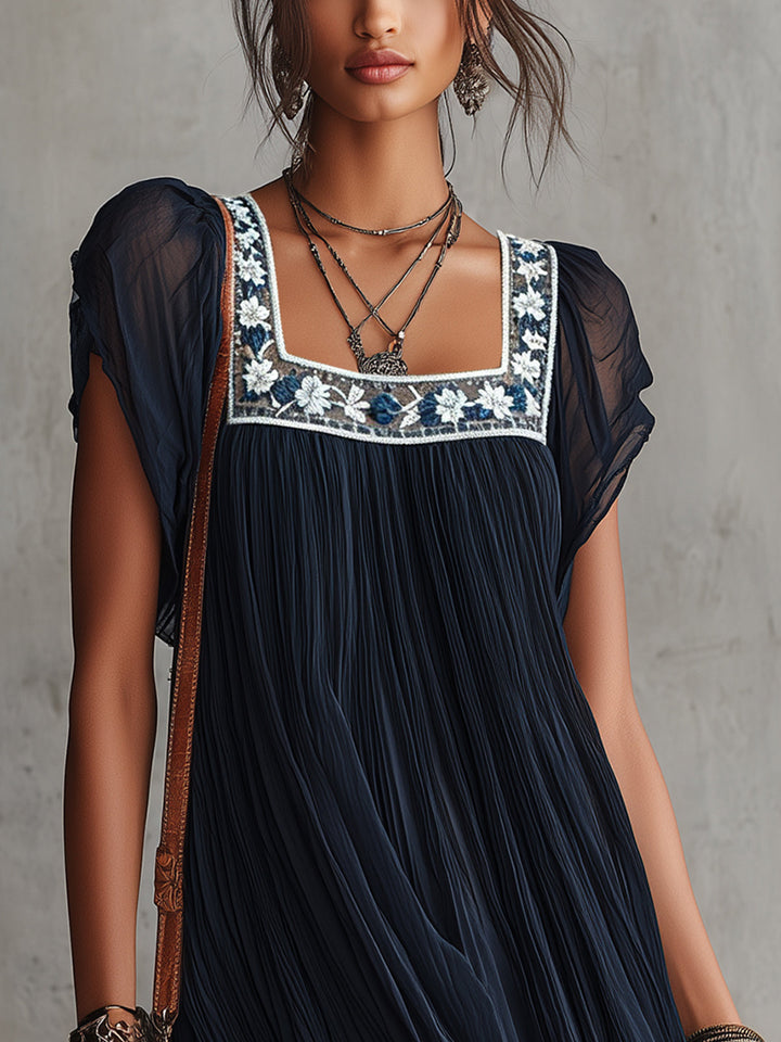 Mabel | Embroidered Pleated Mini Dress