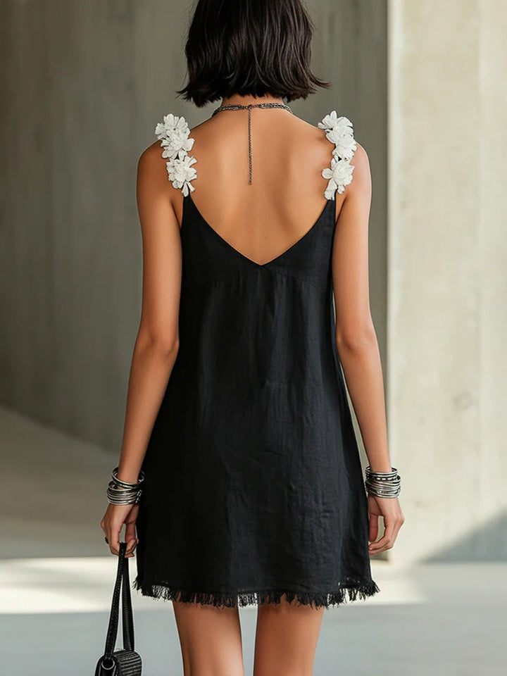 Celine | Floral-Strap V-Neck Mini Dress