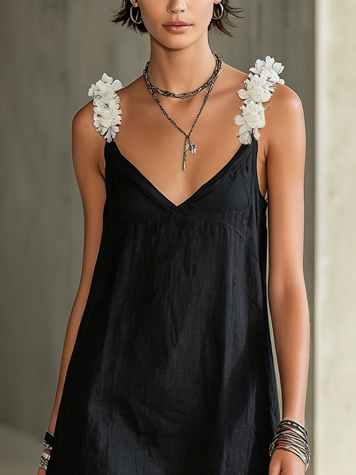 Celine | Floral-Strap V-Neck Mini Dress