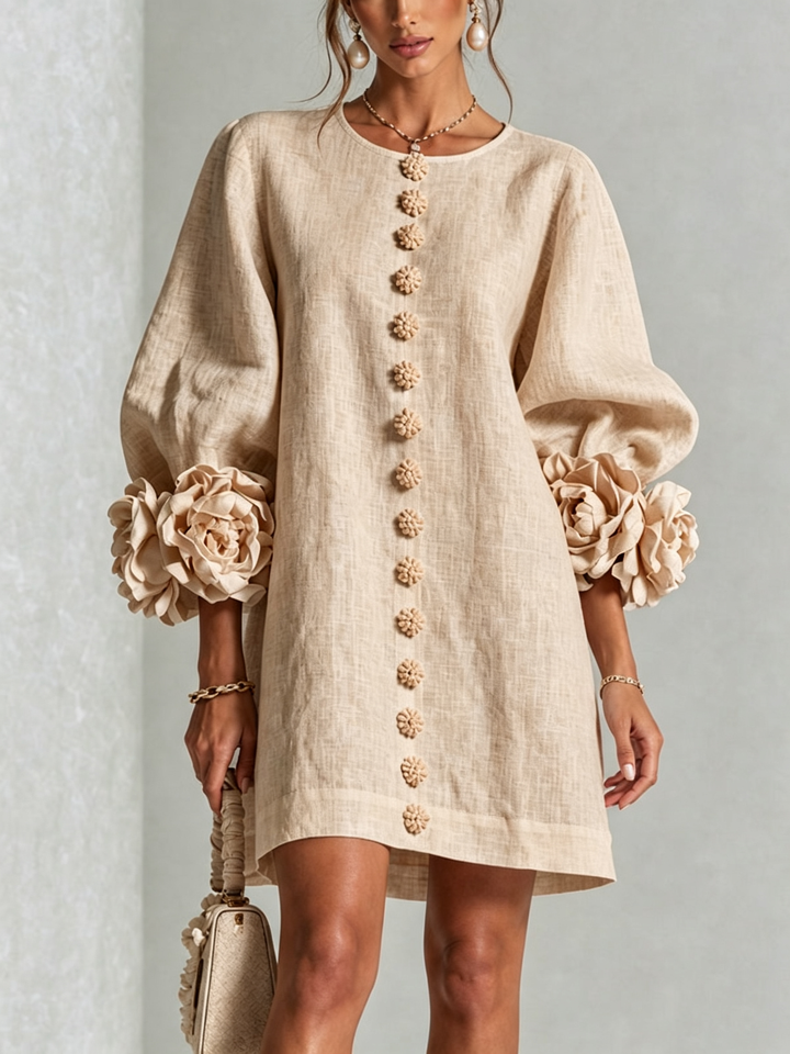 Aurora | Floral-Cuff Button Mini Dress