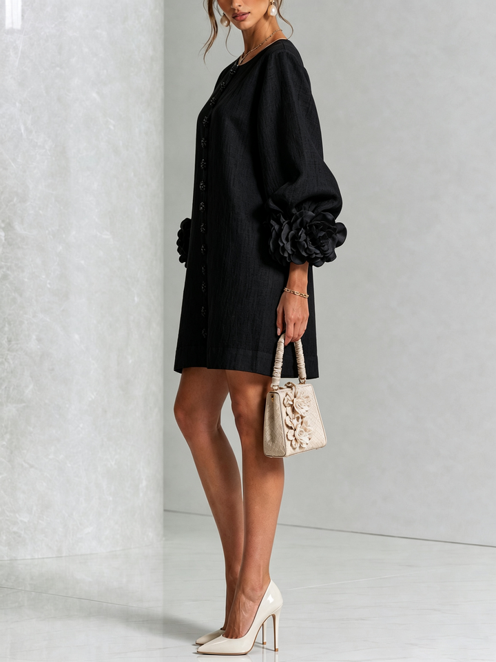 Aurora | Floral-Cuff Button Mini Dress