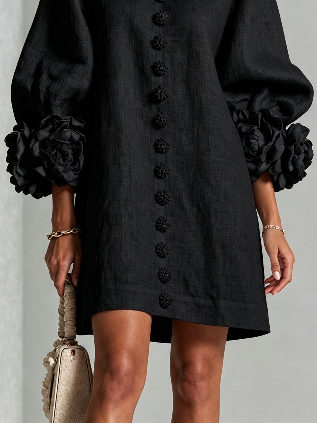 Eugenie | Floral-Cuff Button Mini Dress