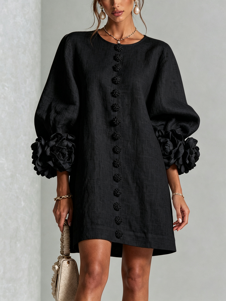 Aurora | Floral-Cuff Button Mini Dress