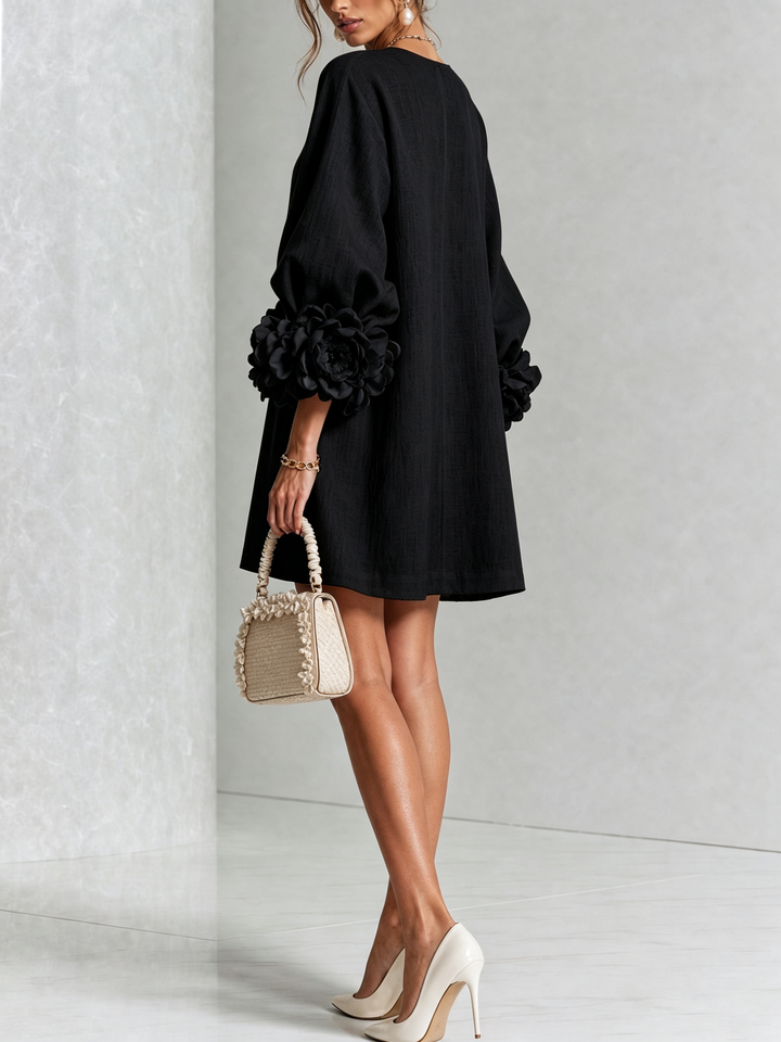 Eugenie | Floral-Cuff Button Mini Dress