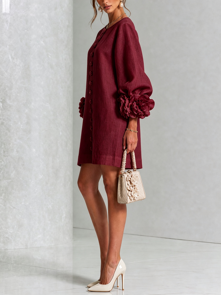 Camellia | Rosette-Cuff Mini Dress