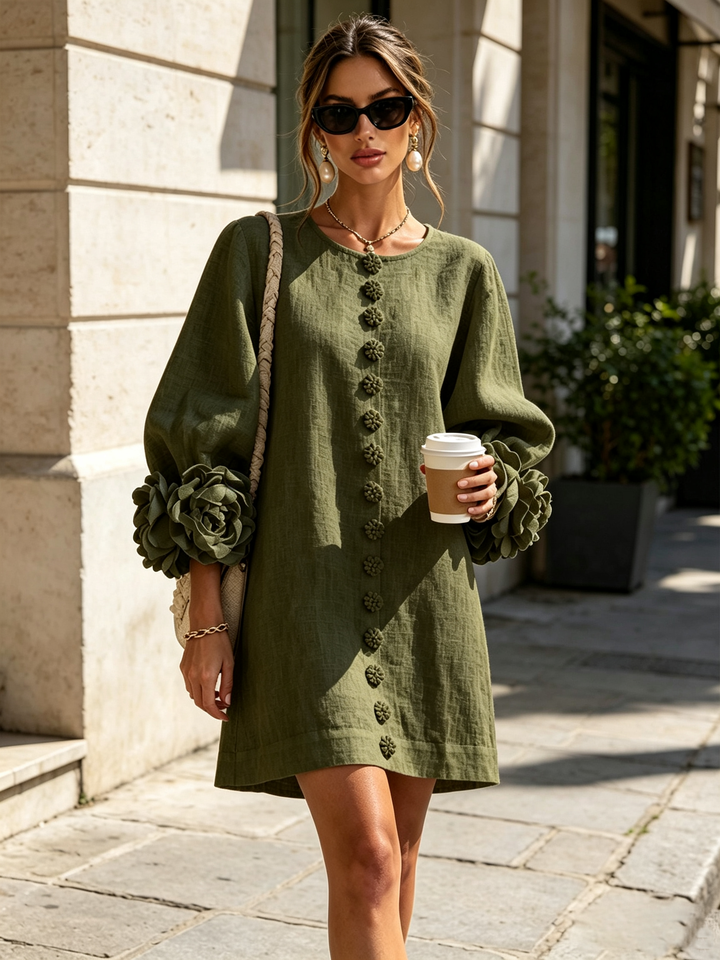 Florence | Floral-Sleeve Button-Front Mini Dress