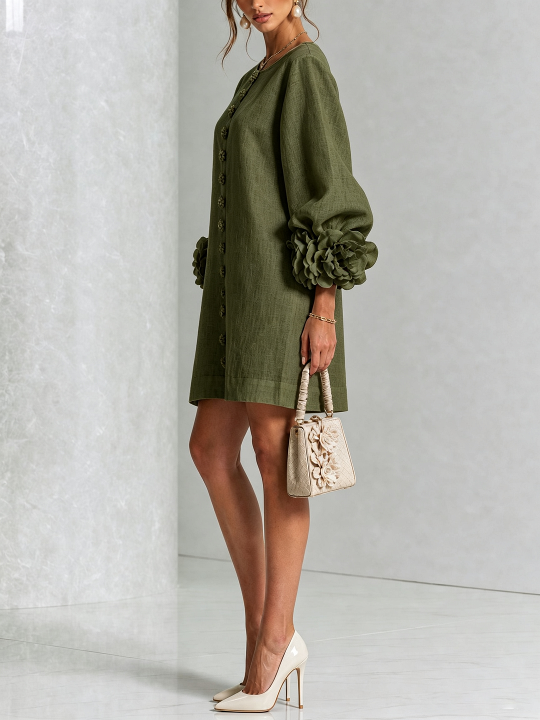 Bettina | Blossom-Cuff Button Mini Dress