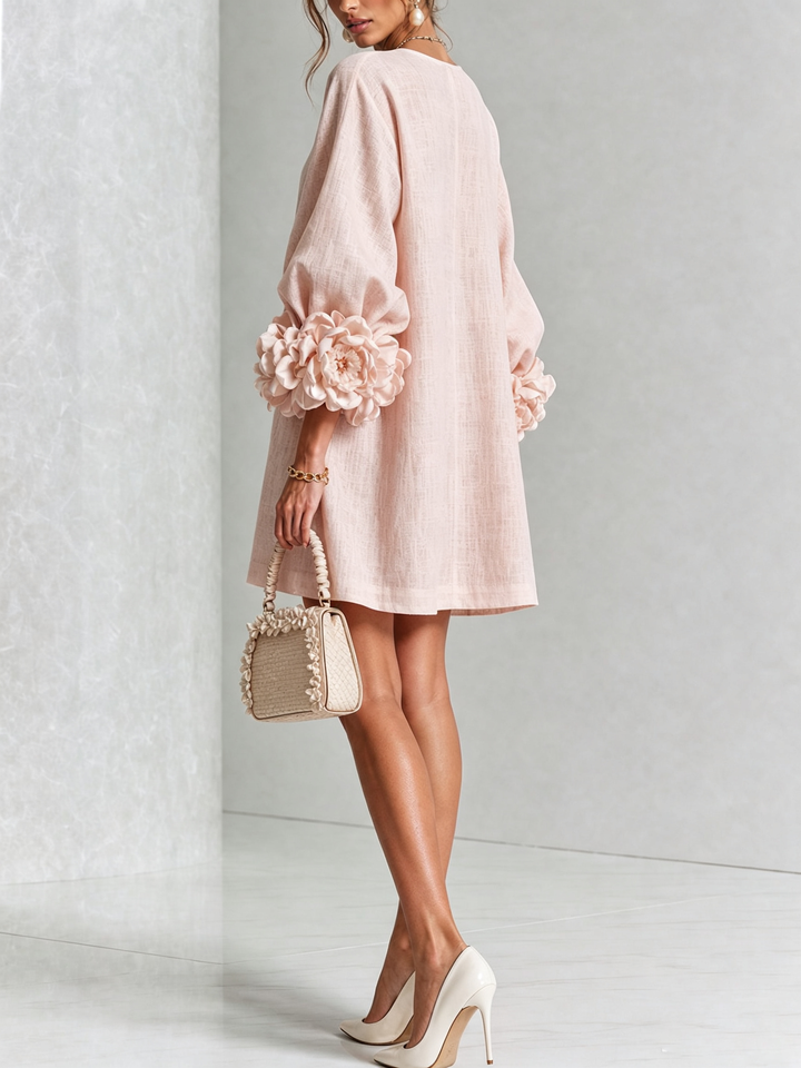 Florence | Floral-Sleeve Button-Front Mini Dress