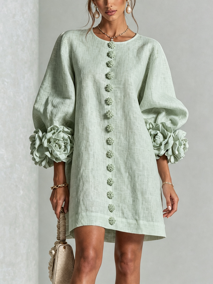 Aurora | Floral-Cuff Button Mini Dress