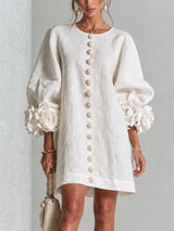 Florence | Floral-Sleeve Button-Front Mini Dress