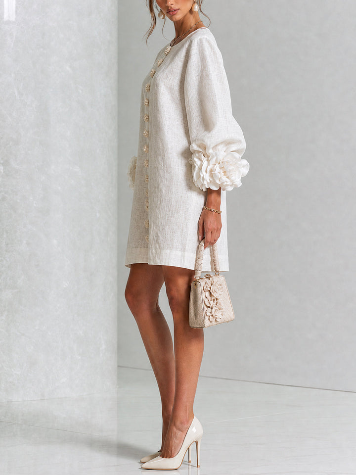 Florence | Floral-Sleeve Button-Front Mini Dress