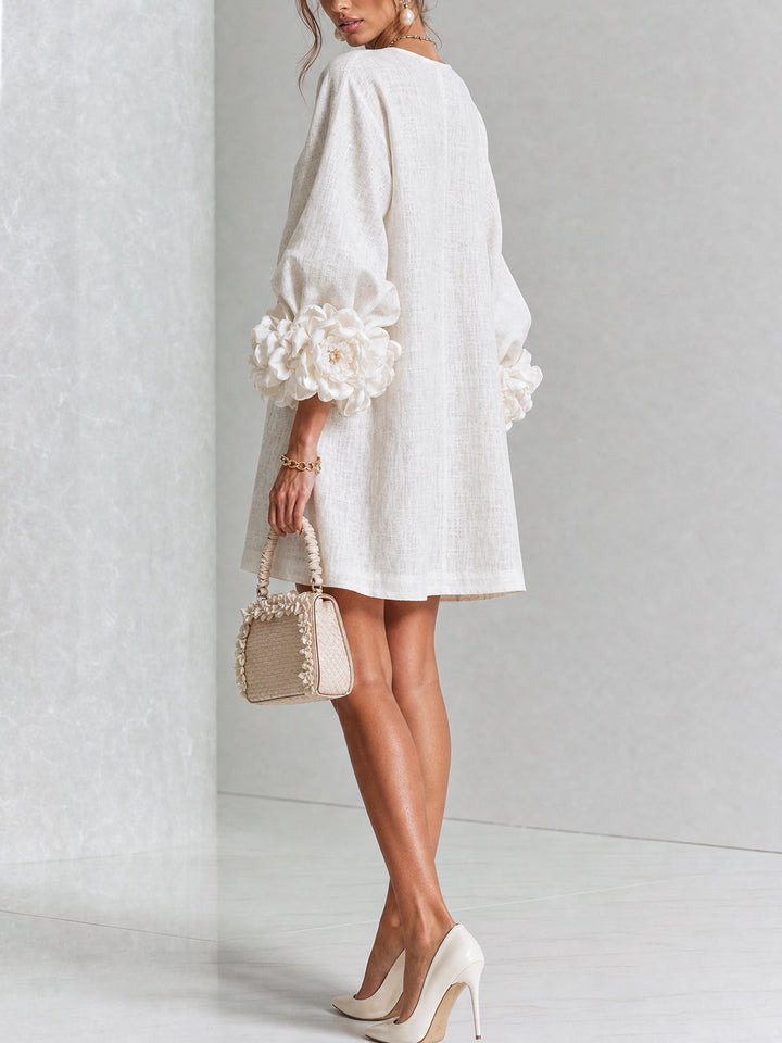 Aurora | Floral-Cuff Button Mini Dress