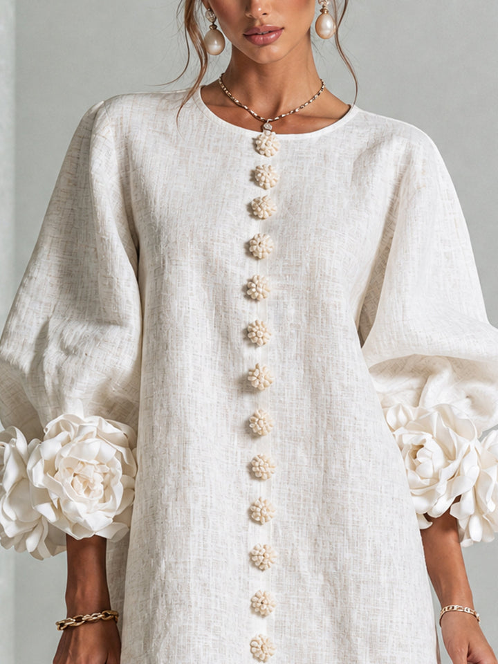 Aurora | Floral-Cuff Button Mini Dress
