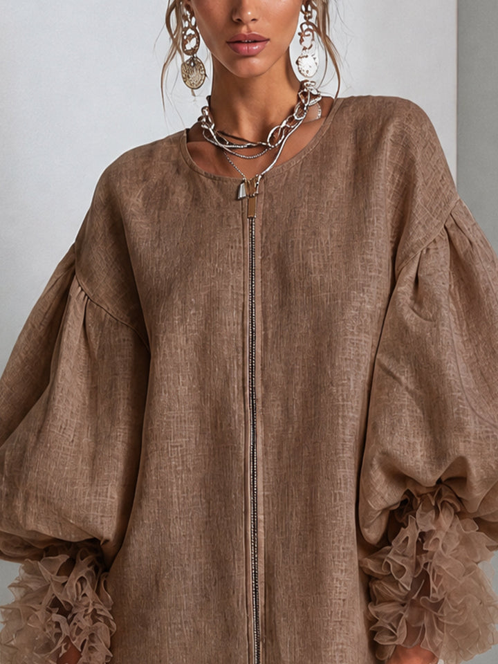 Brielle | Zip-Front Balloon Sleeve Mini Dress
