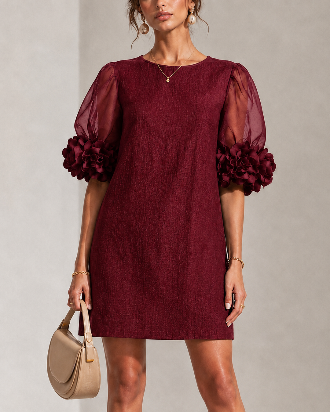 Adaline | Floral-Cuff Puff-Sleeve Mini Dress