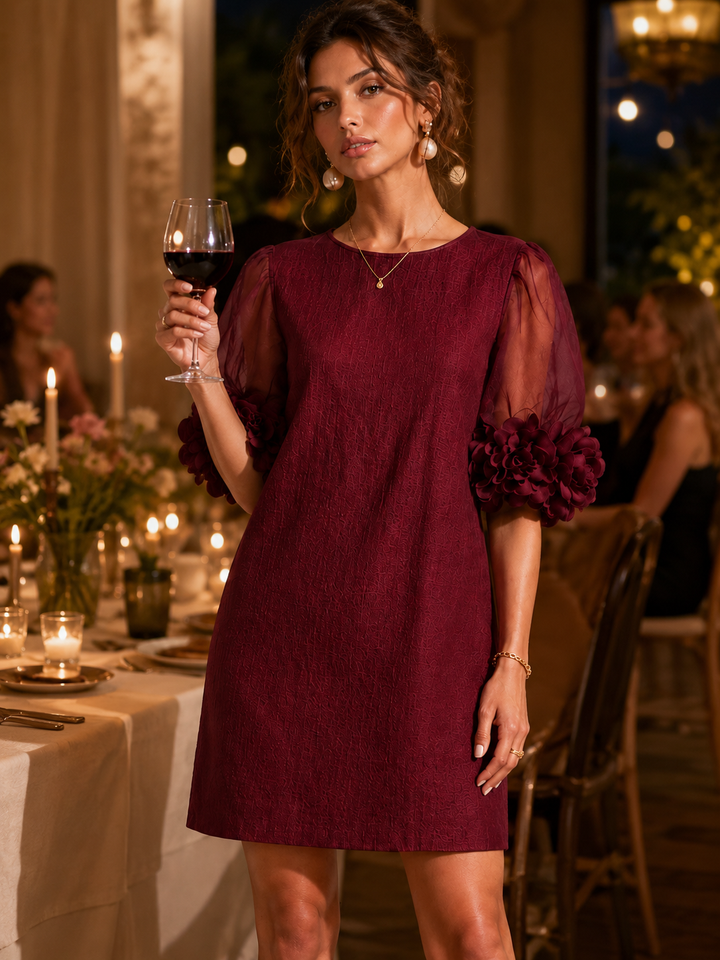 Adaline | Floral-Cuff Puff-Sleeve Mini Dress