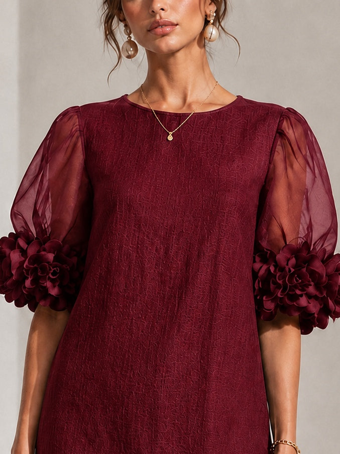 Philippa | Floral-Cuff Puff-Sleeve Mini Dress