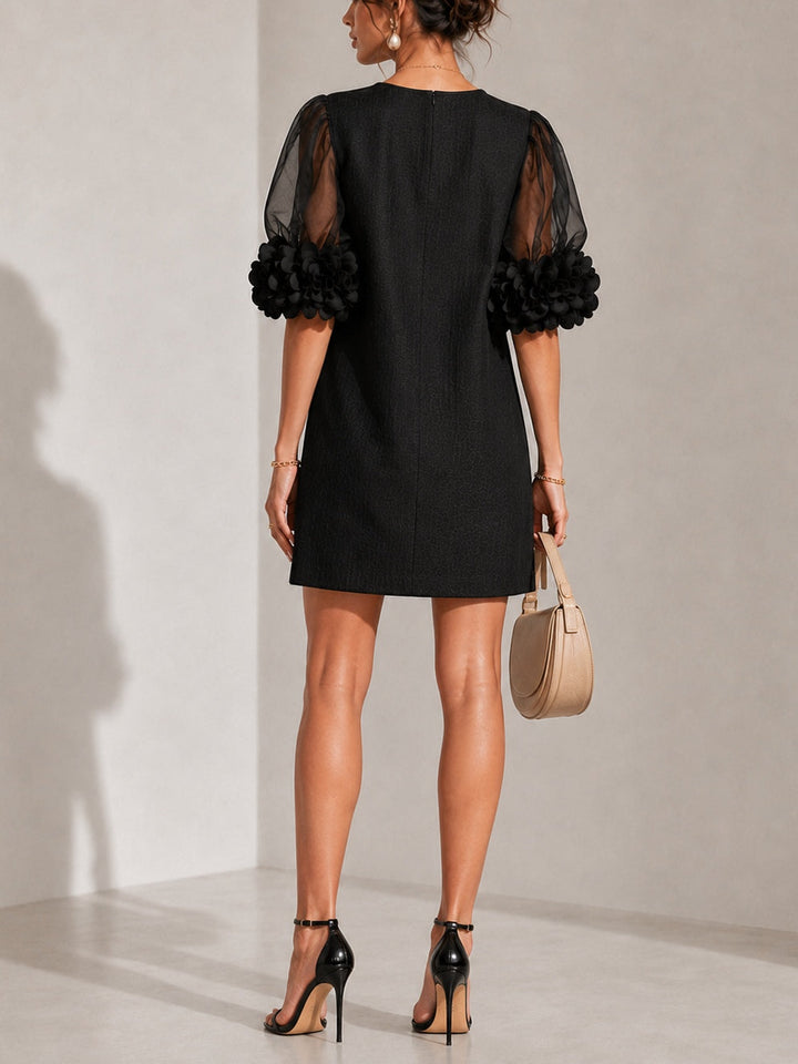 Rebecca | Floral-Cuff Puff-Sleeve Mini Dress