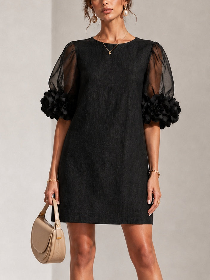 Persephone | Floral-Cuff Puff-Sleeve Mini Dress